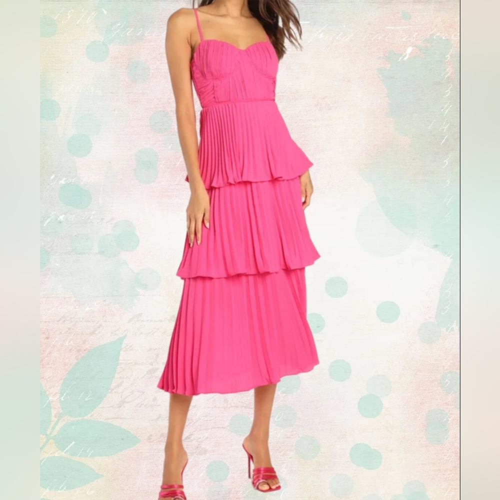 Lulu's Pink Pleated Midi Dress